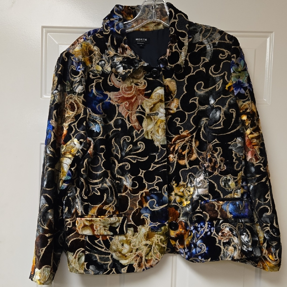 Worth Black and Blue Baroque Suit Jacket